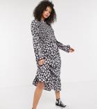 Vero Moda Tall Shirred Midi Dress In Black And Lilac Floral-multi
