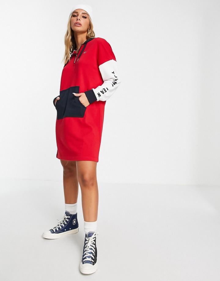 Tommy Jeans Color Block Hoodie Dress In Red