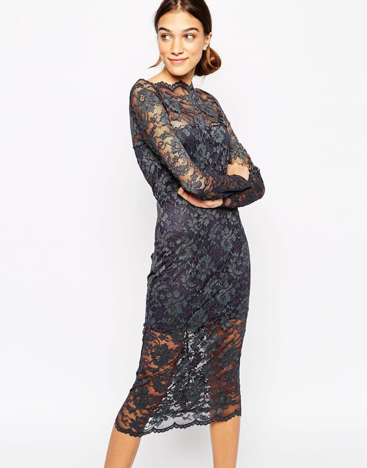 Ganni Lace Body-conscious Dress - Smoked Pearl