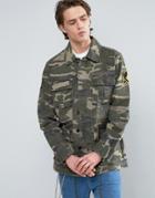 Asos Military Jacket With Badges In Camo Print - Green