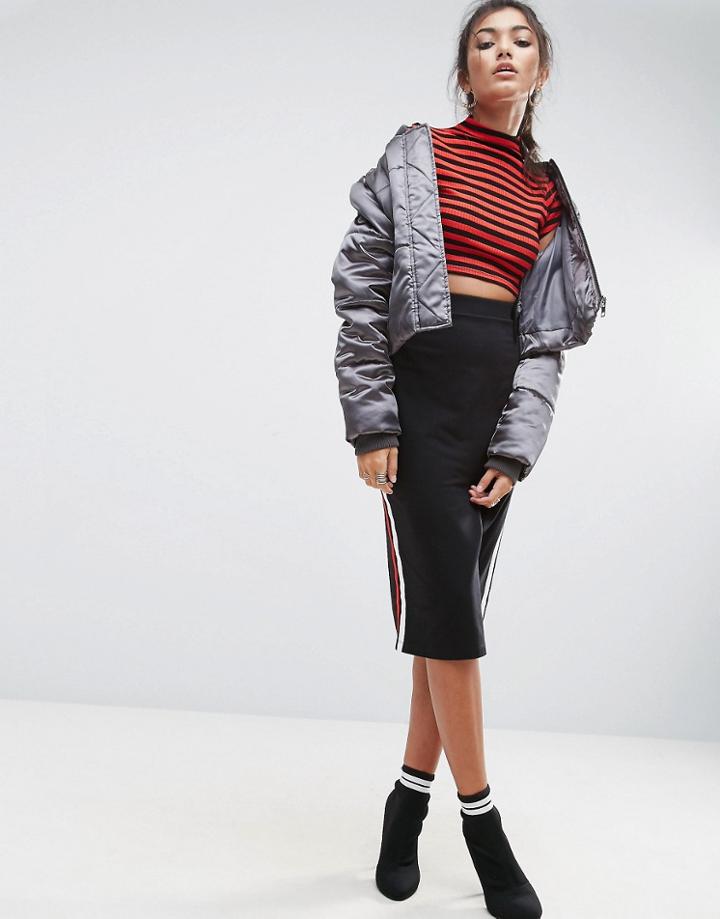Asos Pencil Skirt With Side Stripe - Black