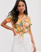 Miss Selfridge Shirt In Tropical Pattern Two-piece - Orange