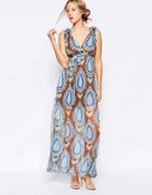 Traffic People Silk Maxi Dress In Abstract Floral Print - Brown