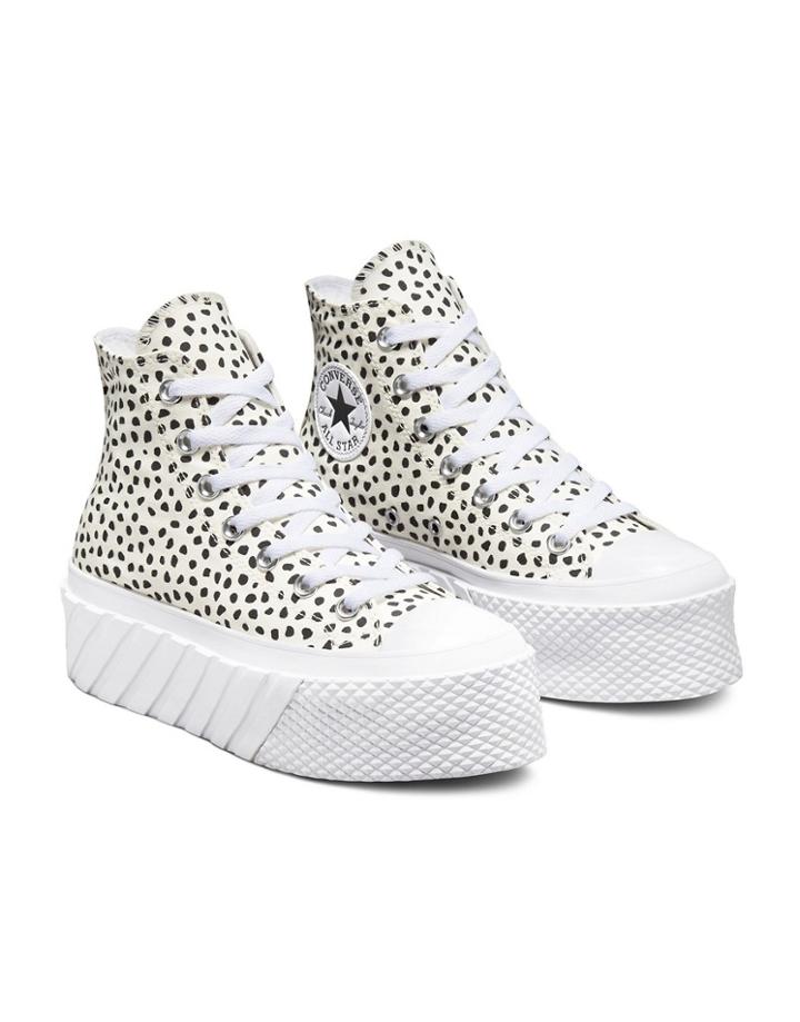 Converse Chuck Taylor All Star Hi Lift 2x Animal Print Sneakers In Egret-white