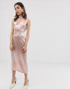 J.o.a Midi Dress With Plunge Front And Choker Neck Detail-pink