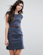 Vero Moda Polka Dot Belted Dress With Capped Sleeves - Navy