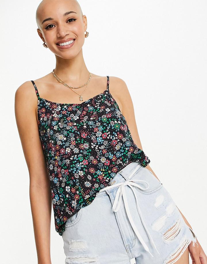 Jdy Cami Top In Black Floral-multi