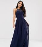 Little Mistress Tall Embellished Top Maxi Dress In Navy