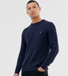 Farah Ludwig Cotton Cable Crew Neck Sweater In Navy - Navy