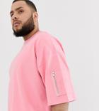 Asos Design Plus Oversized Longline T-shirt With Ma1 Pocket In Pink