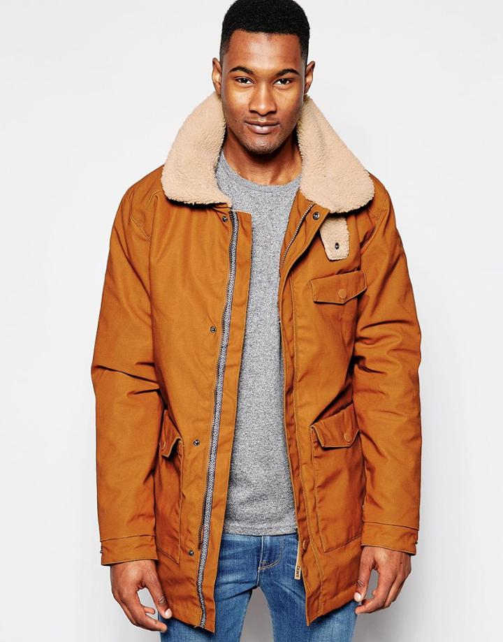Clwr Coat With 3 Pockets Fleece Collar - Adobe