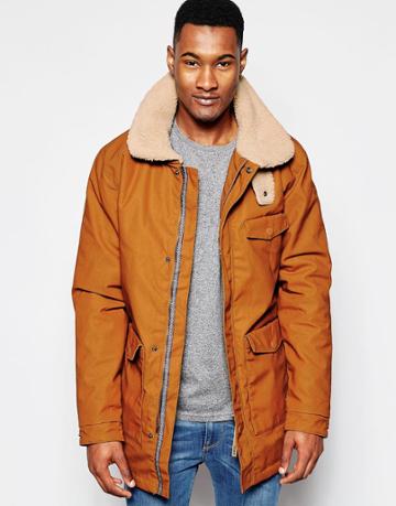 Clwr Coat With 3 Pockets Fleece Collar - Adobe