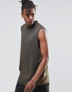 Asos Oversized Sleeveless T-shirt With Contrast Panels In Khaki - Khaki