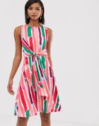 Closet London Wrap Front Pencil Dress In Rainbow Fleck Print-multi