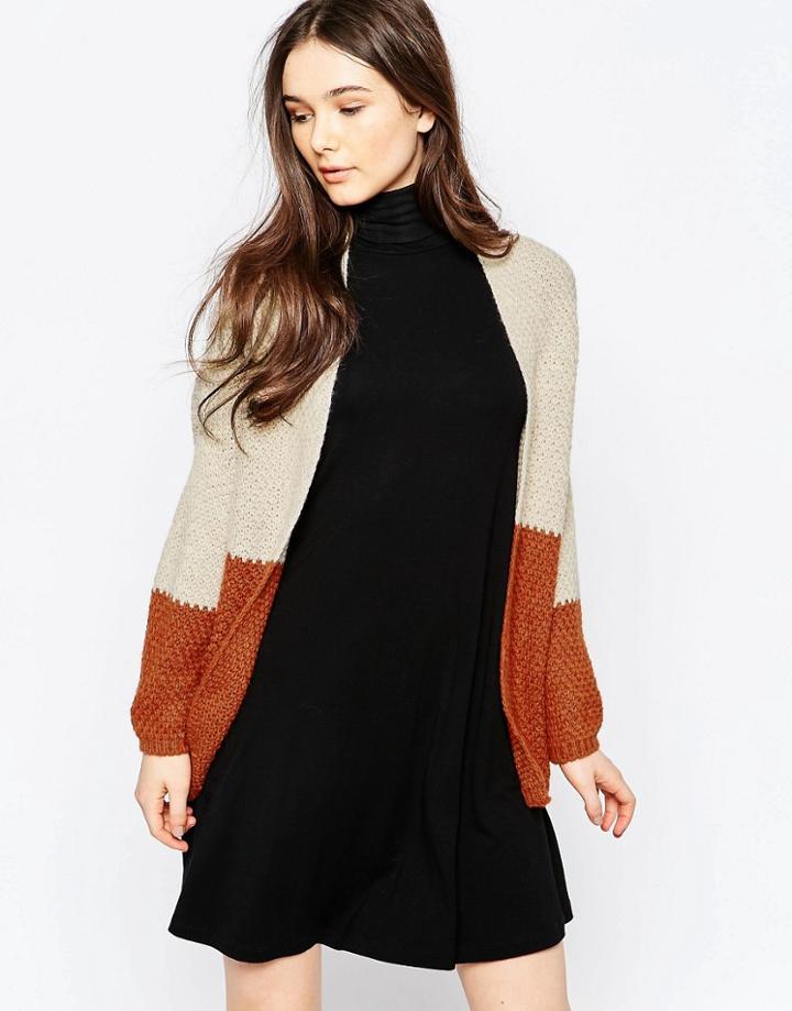 Wal G Cardigan In Color Block - Beige