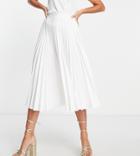 Closet London Tall Pleated Midi Skirt In Cream-white