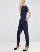 Asos Wrap Jumpsuit With Pocket And Short Sleeve - Navy