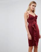 New Look Frill Bodycon Dress In Burgundy - Red