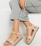 Truffle Collection Wide Fit Cross Strap Flatform Espadrille Sandals In Beige-neutral