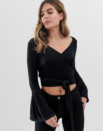 Nytt Lucy Bell Sleeve Wrap Around Top - Black