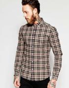Asos Skinny Shirt In Camel With Mini Tartan Check In Long Sleeve - Camel