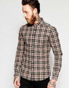 Asos Skinny Shirt In Camel With Mini Tartan Check In Long Sleeve - Camel