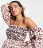 River Island Maternity Leopard Shirred Cropped Beach Top In Brown - Part Of A Set