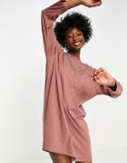 Asos Design Oversized Long Sleeve T-shirt Dress In Taupe-neutral