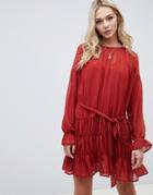Asos Design Tiered Mini Smock Dress - Red