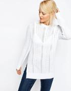Asos Sweater With Mesh Detail In Structured Yarn With Side Splits - White