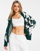 Pull & Bear Statement Knitted Cardigan In Green