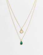 Designb London Multirow Necklace With Semi Precious Pendant-gold