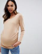 New Look Maternity Long Sleeve Top In Camel - Brown