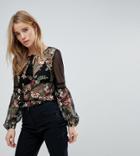 New Look Emboridered Mesh Woven Top