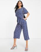 Ax Paris Flutter Sleeve Jumpsuit In Blue Animal-multi