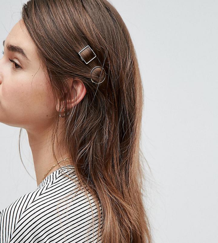 Asos Pack Of 2 Mini Open Shapes Hair Clips - Multi