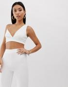 Club L Built Up One Shoulder Crop Top Two-piece In White - White