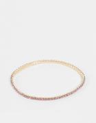 Asos Design Stretch Bracelet With Pink Crystal In Gold Tone