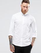 Noose & Monkey Skinny Shirt With Micro Collar With Stretch - White