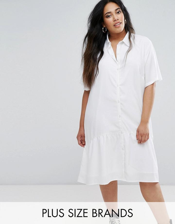 Daisy Street Plus Oversized Dress With Short Sleeve And Peplum Hem - White