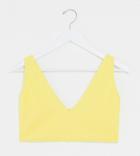 Asos Design Curve V Front Crinkle Crop Bikini Top In Yellow