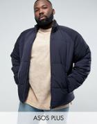 Asos Plus Puffer With Funnel Neck In Navy - Navy