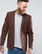Asos Skinny Blazer In Dark Tan Wool Mix - Brown