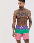 Asos Design Swim Shorts In Purple Green & Pink Acid Wash In Mid Length - Multi