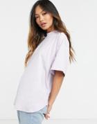 Asos Design High Neck T-shirt With Curved Hem In Lilac-purple