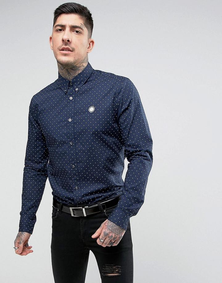 Pretty Green Horlock Polka Dot Shirt In Navy - Navy