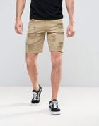 Asos Slim Shorts With Rip & Repair Detail In Light Brown - Green