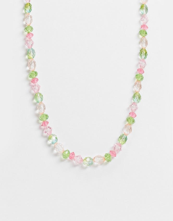 Asos Design Beaded Necklace With Plastic Beads-multi