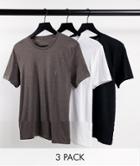 Allsaints Tonic 3-pack T-shirts In White/gray/black