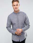 Esprit Longline Shirt With Grandad Collar In Slim Fit - Blue